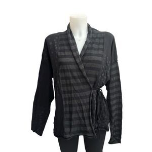 Manuelle Guibal Paris‎ Black Wool Alpaca Blend Stripe Dots Wrap Cardigan sz 4
